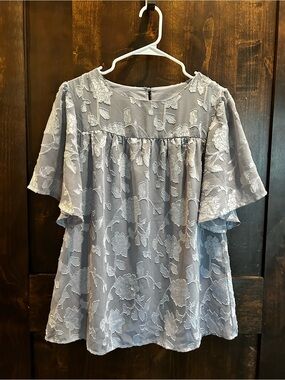 Unk Light Gray Embroidered Flutter Sleeve Blouse